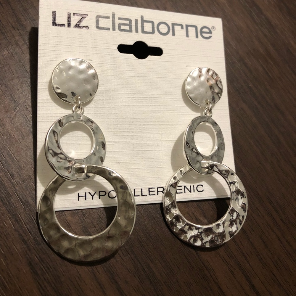 2” Liz Claiborne Hypoallergenic Silver Tone Round Circles Dangle earrings B22
